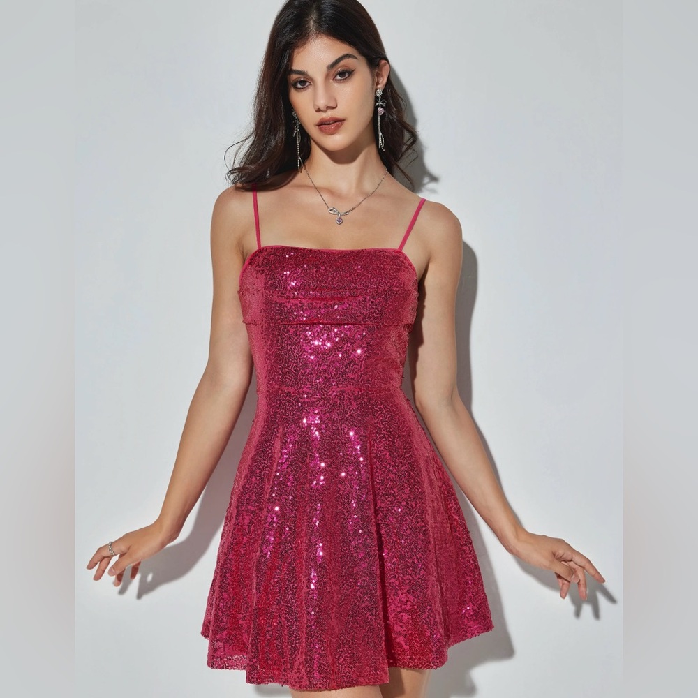 NWT Cider Sequin Square Neck Mini Dress size 10 XL in Pink